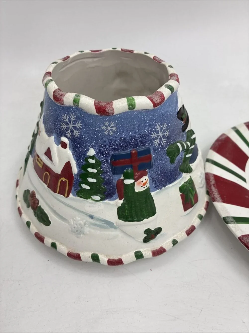 Yankee Candle Snowmen Christmas Candle Shade Plate Set Candy Cane Holiday Decor